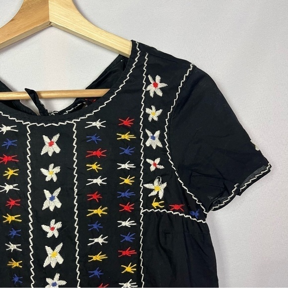 Madewell Black Embroidered Tie Back Cut Out Short Sleeve Blouse XS - Picture 5 of 5